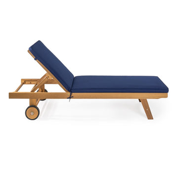 Mallorca 77.56"x23.62" Modern Classic Adjustable Acacia Wood Chaise Outdoor Lounge Chair with Cushion & Wheels - JONATHAN Y